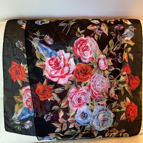 Accessories - Chiffon Roses and Bluebirds Scarf/Shawl/Wrap